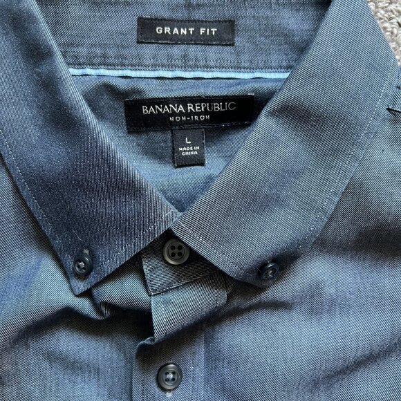 BANANA REPUBLIC Grant Fit Grey Button Down Shirt Men's | Size L - Picture 2 of 9